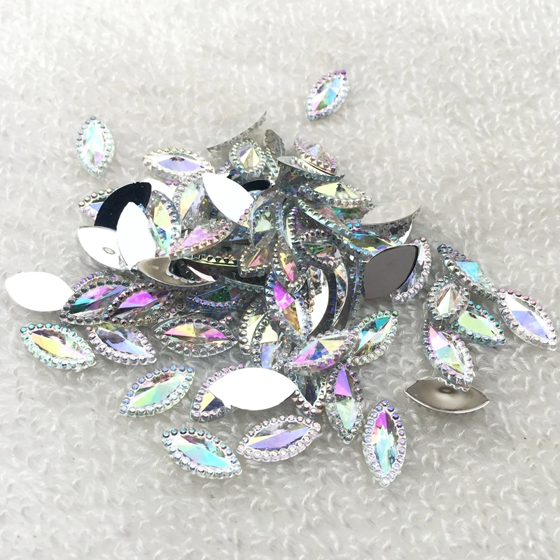 100pcs/lot 6*12mm white AB color horse eye shape flat back rhinestone wedding decoration button clip book
