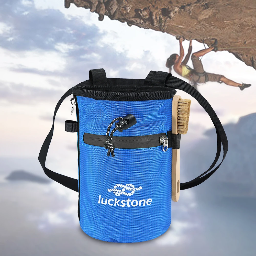 Bouldering Chalk Bag Bucket with 2 Large Zippered Storage Pockets Rock Climbing Chalk Bag with Chalk Brush Premium Gym Chalk Bag