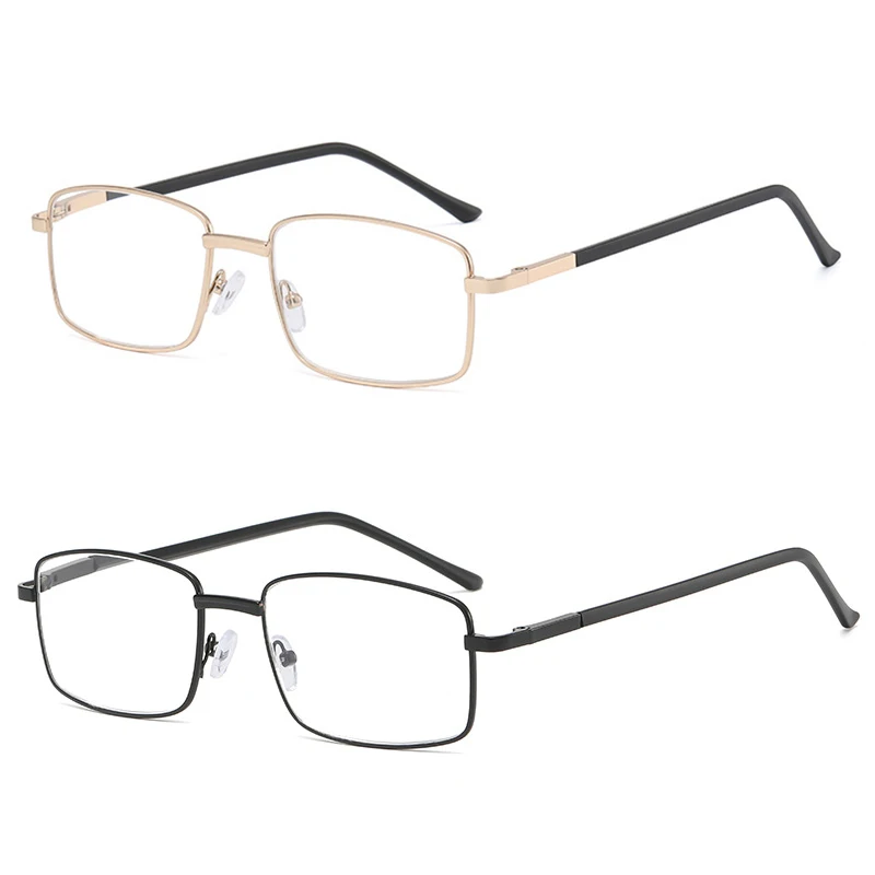 Men Full-rim Square Reading glasses Blue cut Optical Reader Anti-glare Computer Eyewear Black Gold Magnifier +100 +150 +200 +400