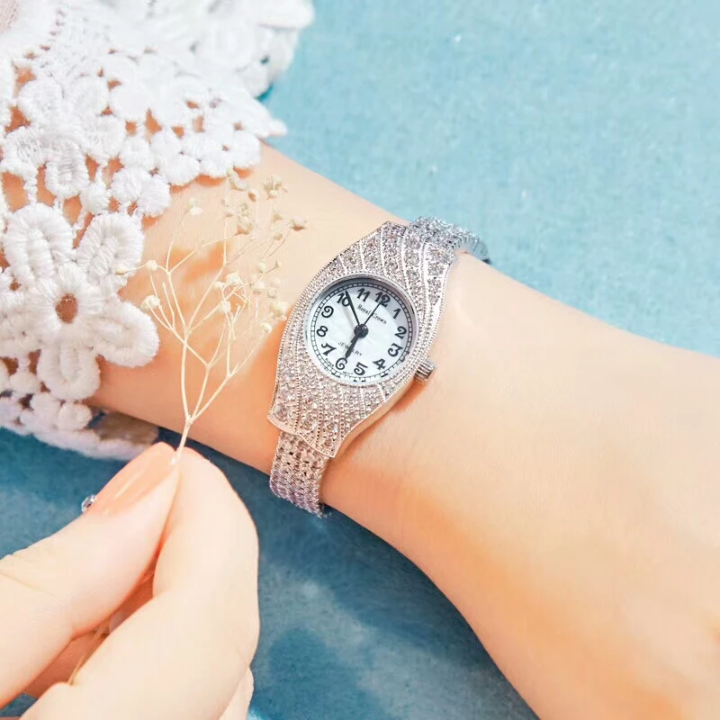 Luxury Melissa Lady Women's Watch Elegant Full Rhinestone Cute Fashion Hours Bracelet Crystal Clock Girl Birthday Gift Box