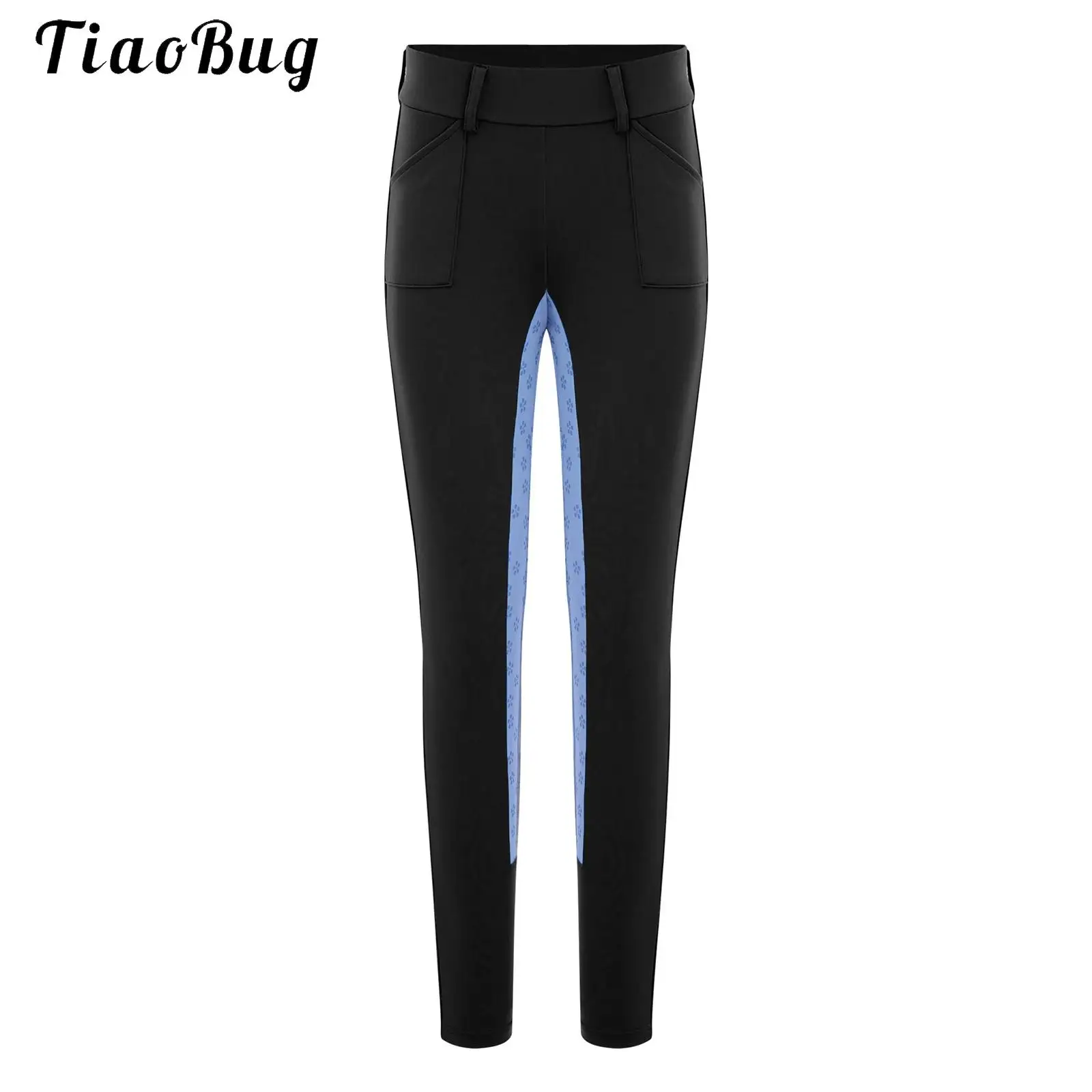 Kids Girls Riding Pants High Waist Horseback Tights Patchwork Horse Schooling Breeches