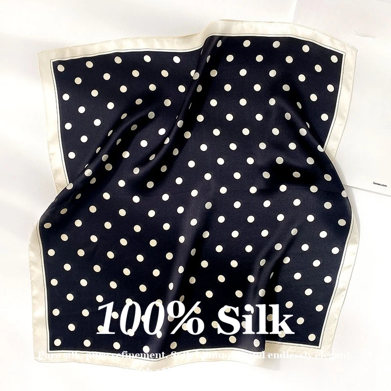Neuer 100% Natürlicher Echtseide-Schal für Damen, Frühling-Sommer Gepunkteter Schal, Modischer Foulard, Bandana, Quadratisches Kopftuch, Hijab