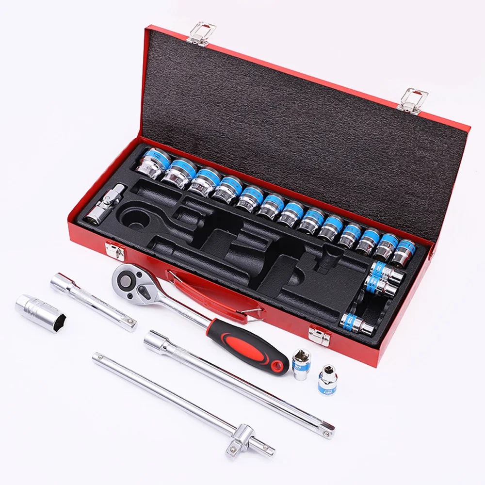 24 Piece Socket Ratchet Wrench Combination Hardware Tool Automotive Mechanical Maintenance Set