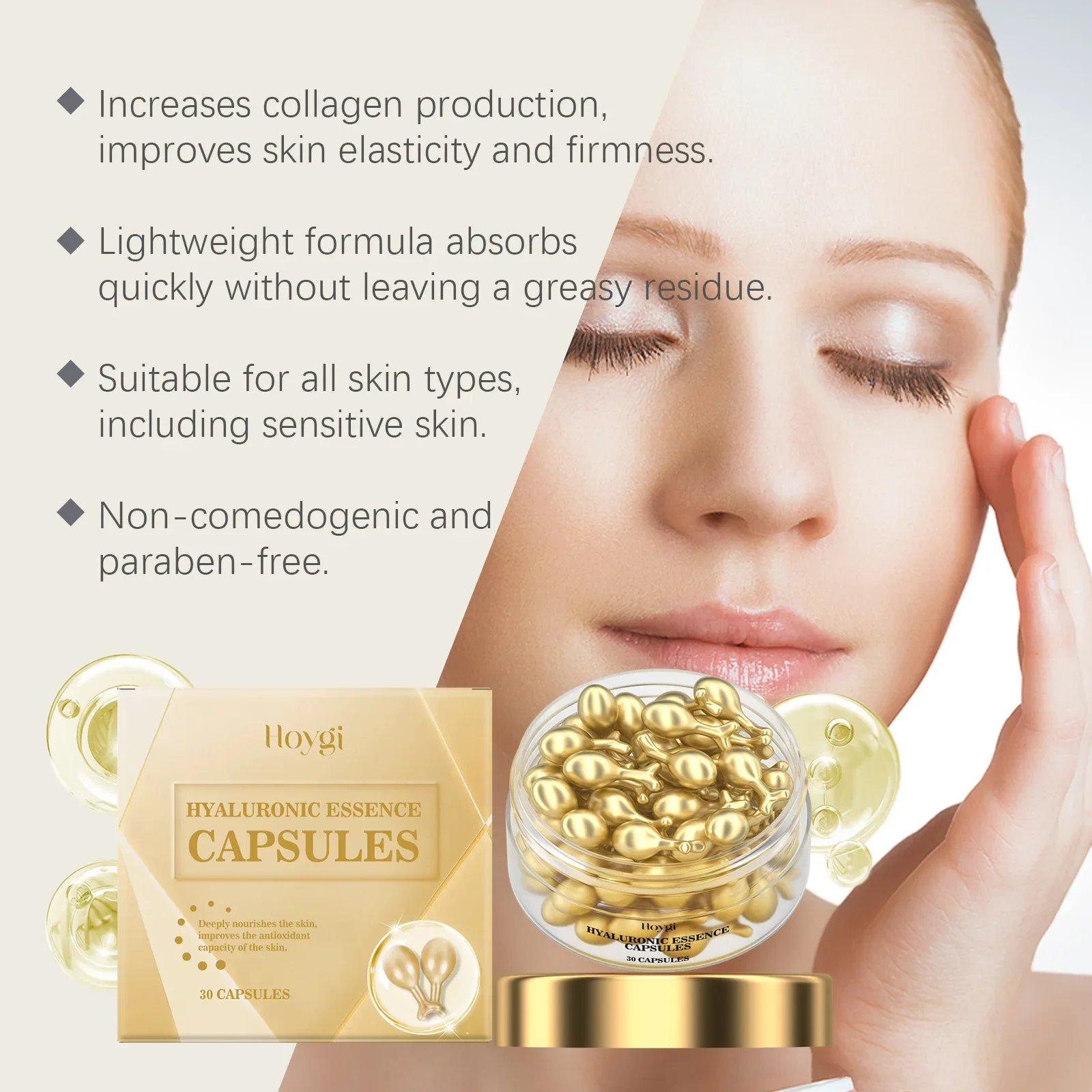 HOYGI Hyaluronic Acid Serum Capsules Gentle Moisturizing Facial Essence Intense Hydration Skin Softening Refining Anti-Aging