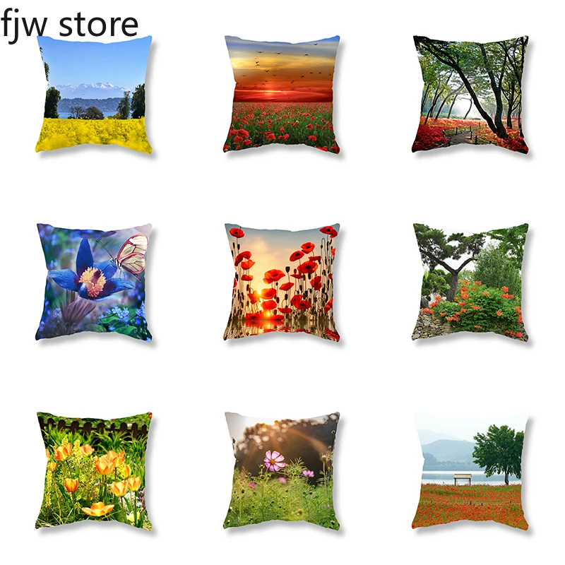 

Beautiful Flower Print Throw Pillow Cover For Sofa Bedroom Room Bedside Cushion Children's Home Decor