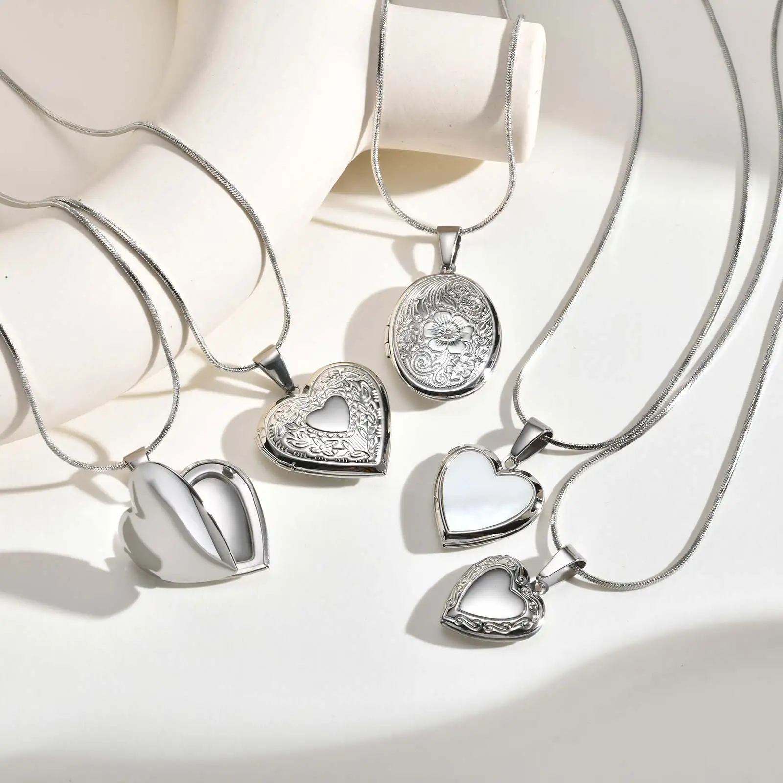 50/60/80/120cm Snake Chains Stainless Steel Pendant Necklace For Women Girls, Love Heart Statement Jewelry Gifts