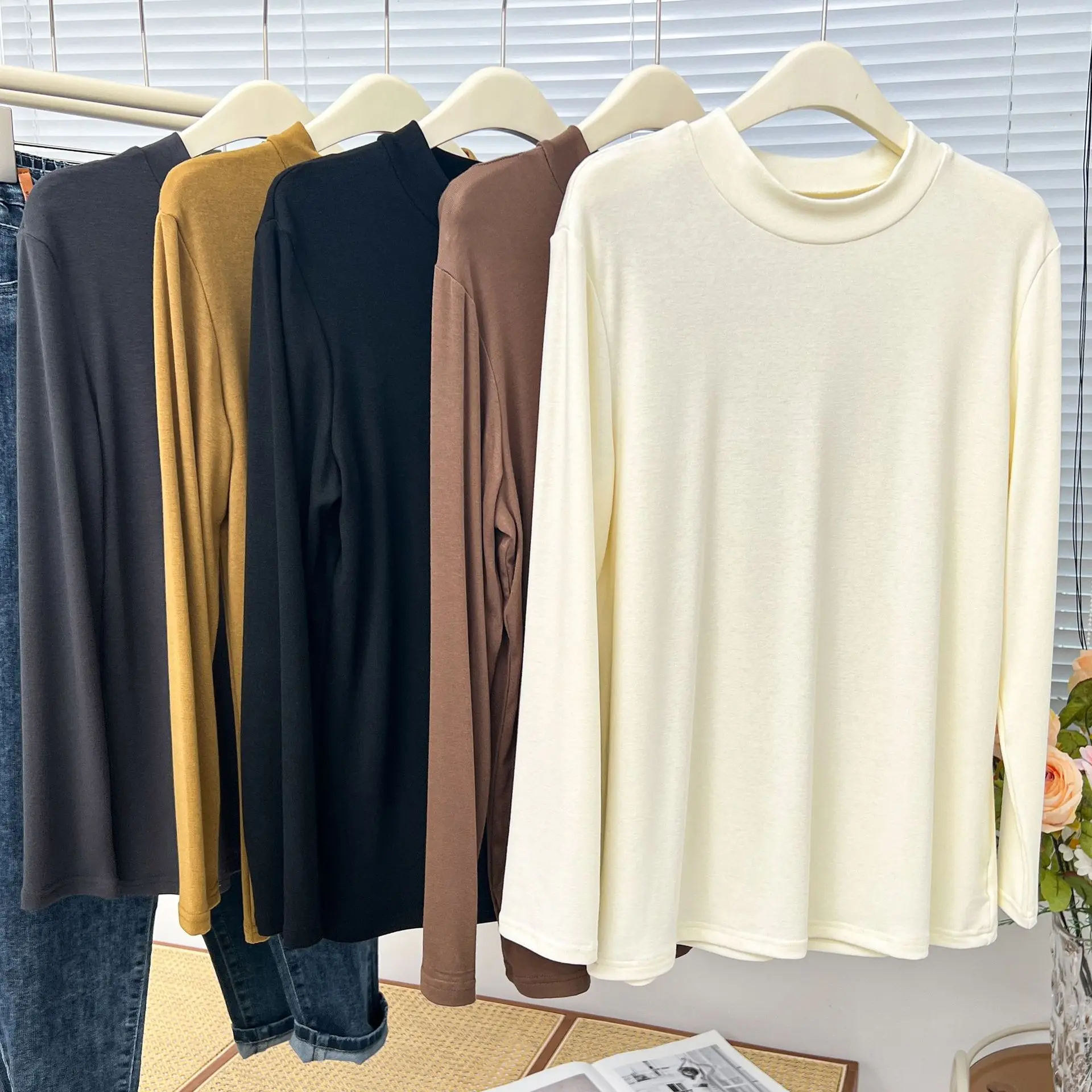 2023 Autumn Plus Size T-Shirt Women Clothes Crew-neck Long Sleeved Basics Tee Loose Casual Solid Color Tops Curve L7 2357