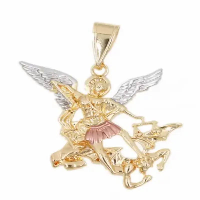 Ruixi Religious Jewelry Cadena Gold Plated St. Michael The Archangel Medal Necklace Pendant for Boys and Girls Gifts Party