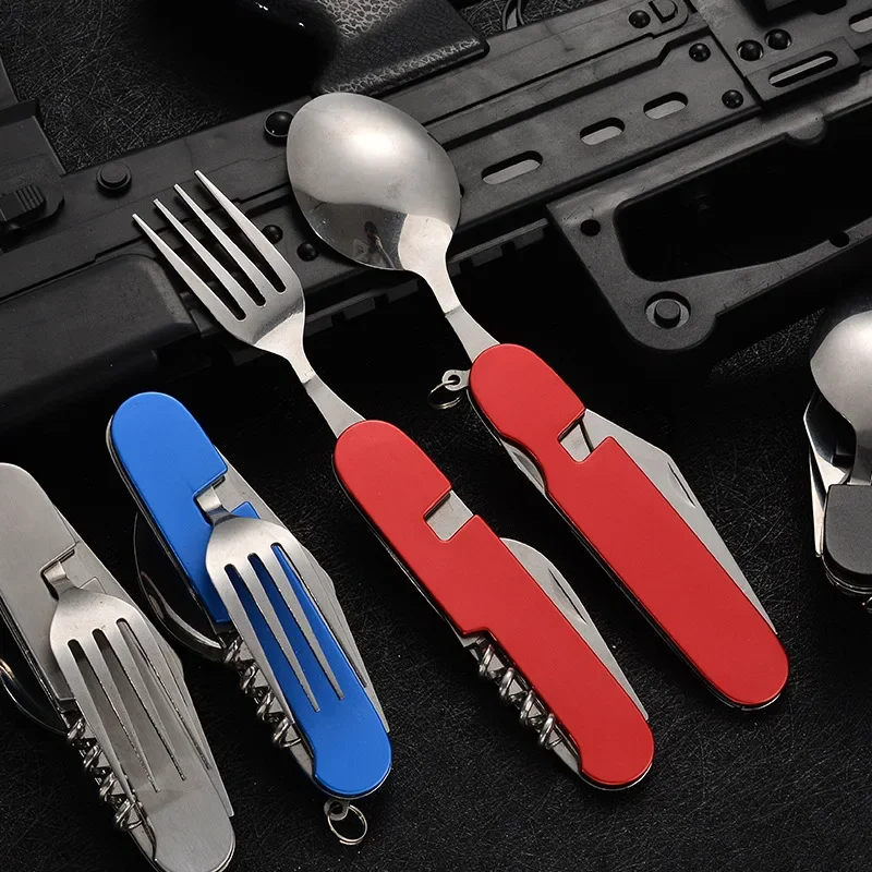 3 In 1Multi-Function Stainless Steel Outdoor Tablewares Camping Hiking Folding Picnic Portable Cutlery Sets Knife for Food Fork