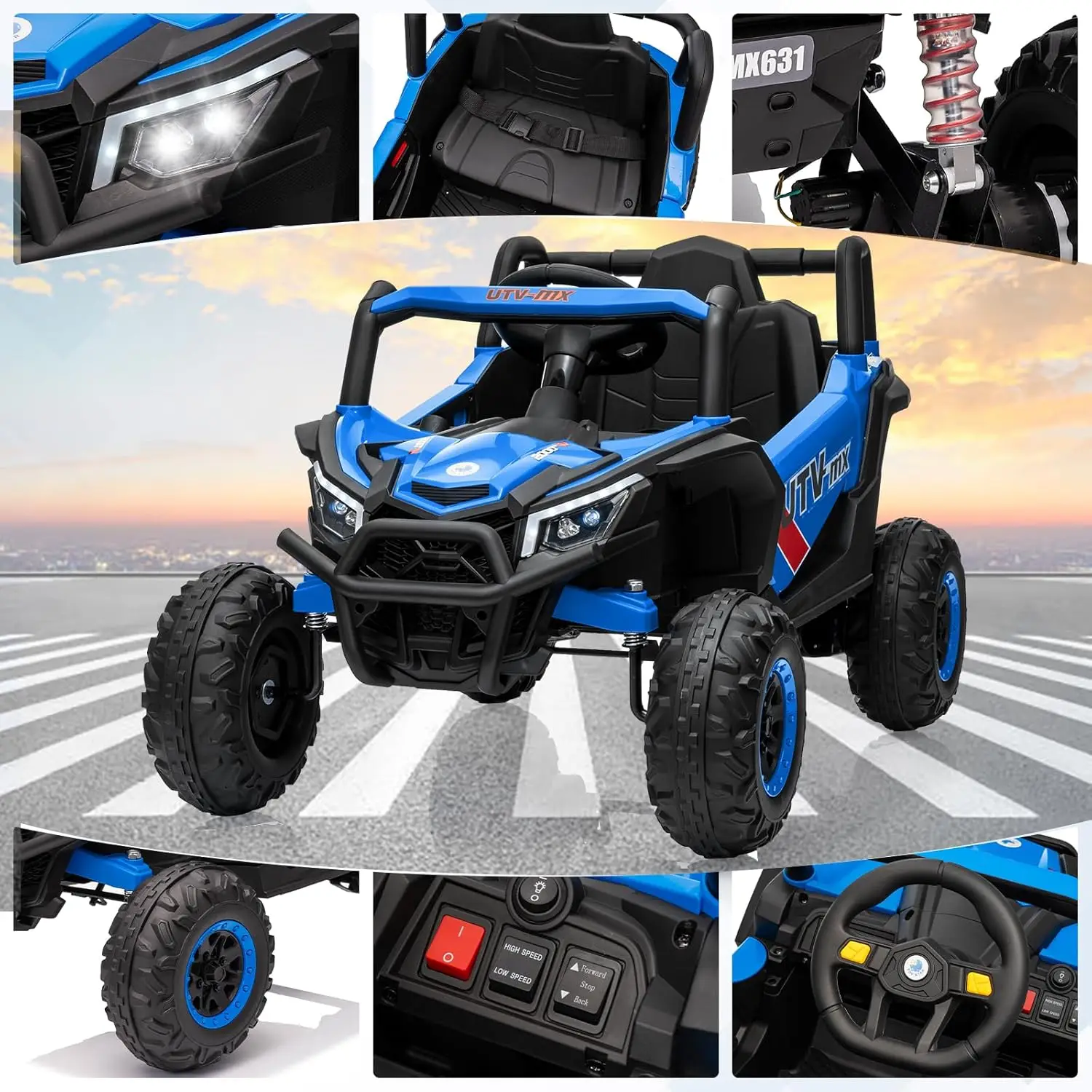 سيارة ركوب كهربائية 12 فولت UTV Buggy للأطفال 4WD/2WD شاحنة UTV قابلة للتحويل مع جهاز تحكم عن بعد بلوتوث، موسيقى، أضواء LED