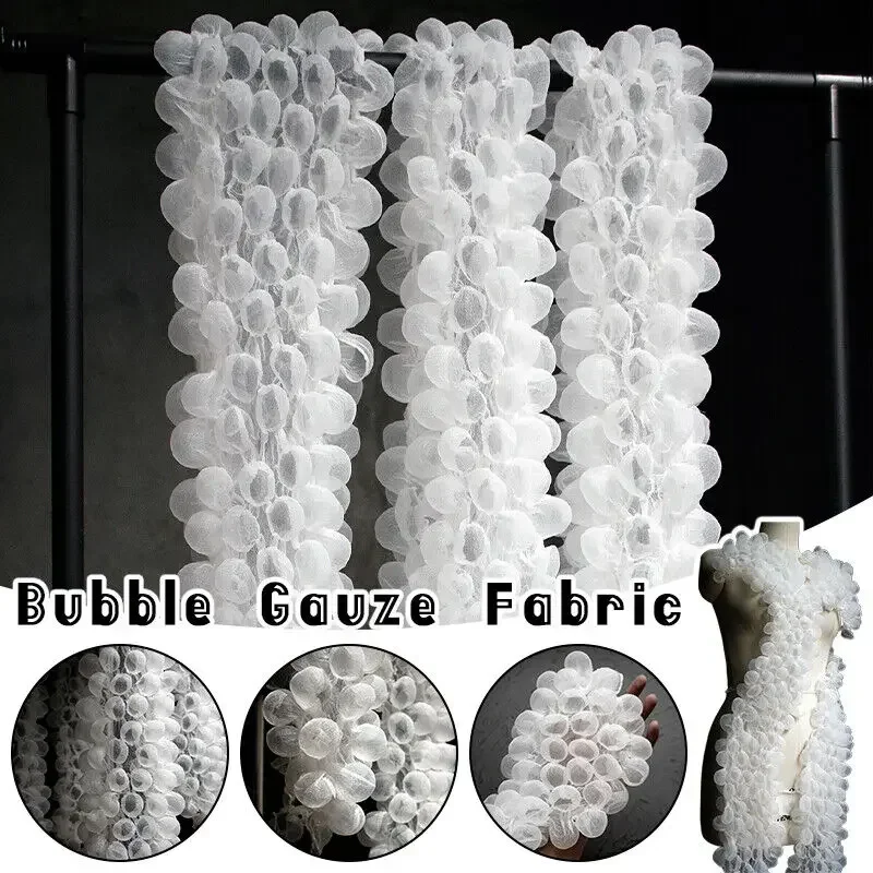 

85x16cm Heat Setting Bubble Yarn Fabric Transparent 3D Lace Fabric for Fashion Designers DIY Sew Wedding Dress Clothing Supplie