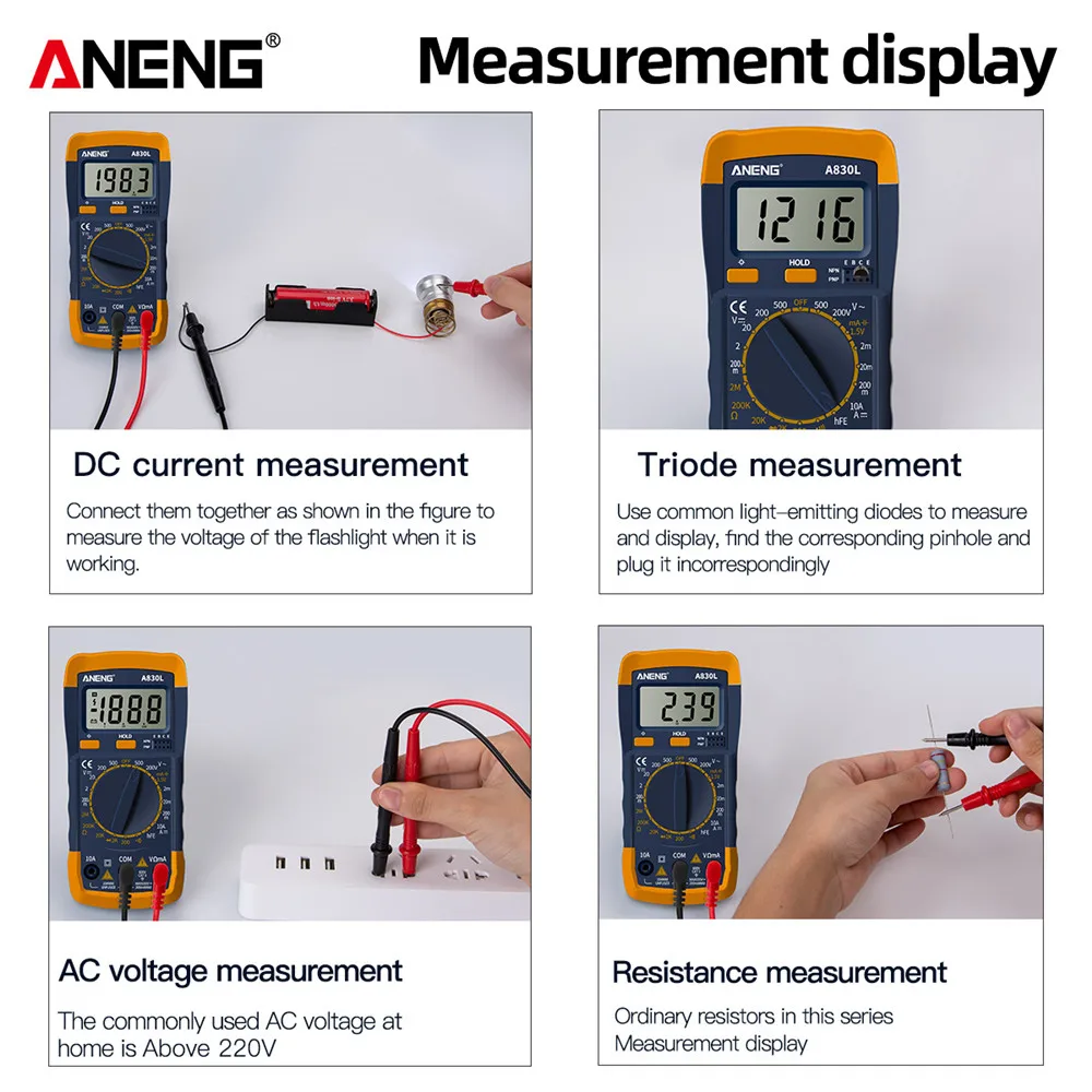 A830L woltomierz LCD amperomierz cyfrowy multimetr DC dioda rezystancyjna napięcie AC Multitester ręczny zakres elektryka narzędzia