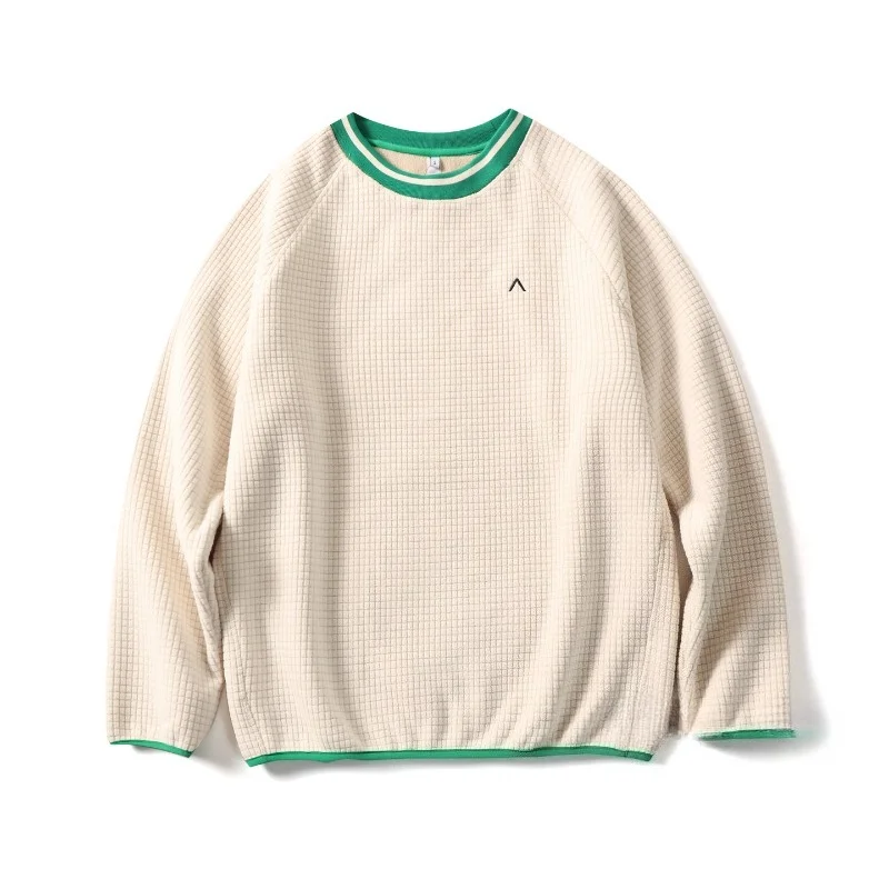 unisex-fleece-sweatshirt-waffle-knit-crew-neck-pullover-loose-casual-top-warm-fleece-lined-shirts-outdoor-hiking-autumn-winter