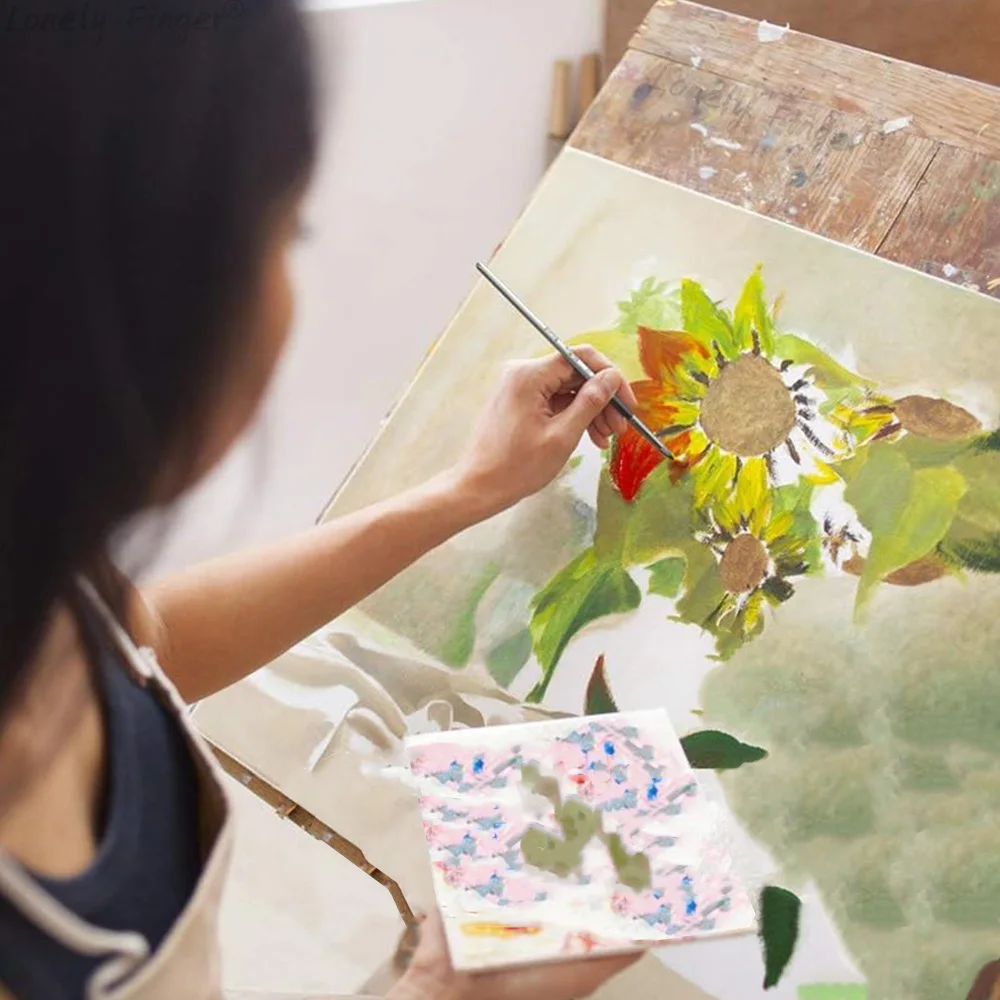 مجموعة فرش طلاء بالألوان المائية المستديرة مكونة من 10 قطع، مقبض مريح للشعر الناعم لزيت الغواش الأكريليك بالألوان المائية #6