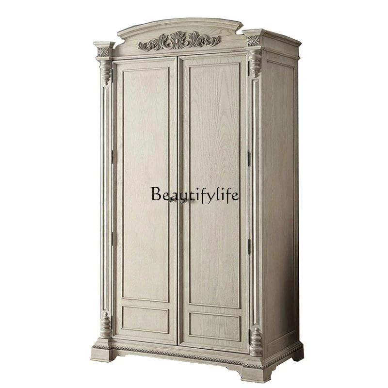 

05-*American carved retro oak large wardrobe old bedroom overall wardrobe locker