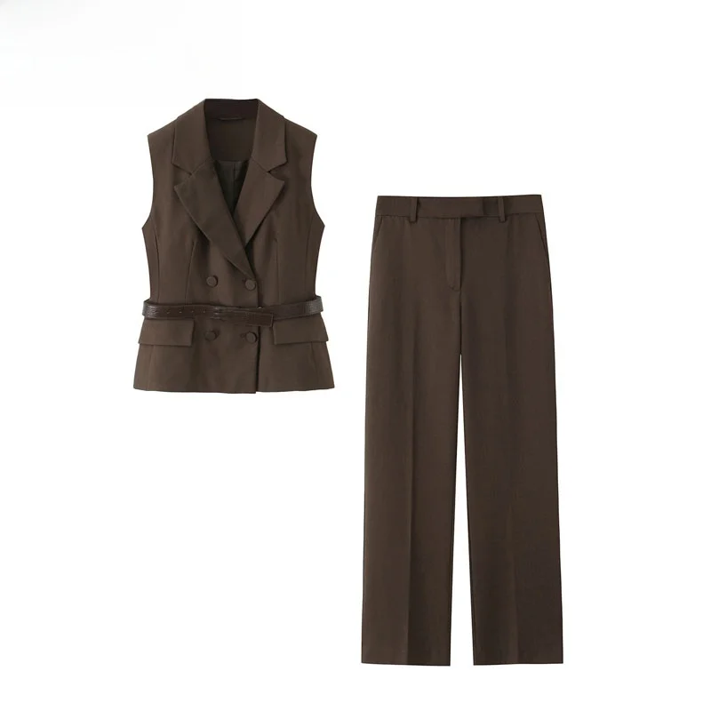 

Faionable Belted Vest Straight Leg Pants Women's Autumn New Arrival 2025 Sle High Waist Trousers Two-Piece Set