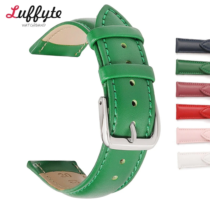 Watchbands Genuine Leather Watch Strap Band 14mm 16mm 18mm 20mm 22mm Watch Band Belts for Women Blue Green Pink White Straps