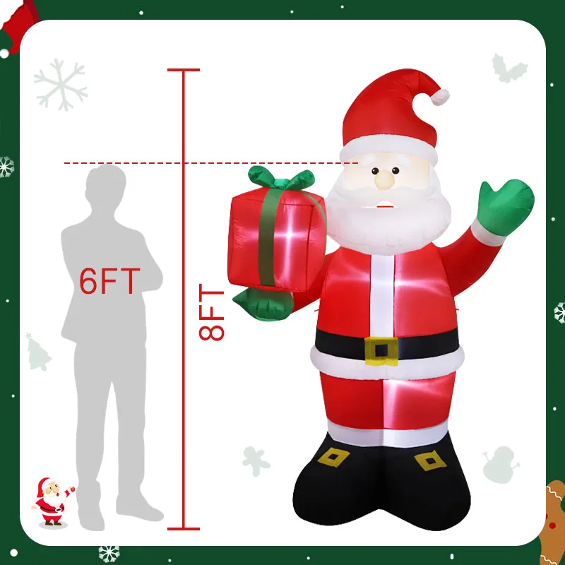 Papá Noel inflable de Navidad con sombrero de Navidad, luz LED integrada, adecuada para interiores, exteriores, césped, jardín, decoración de fiesta