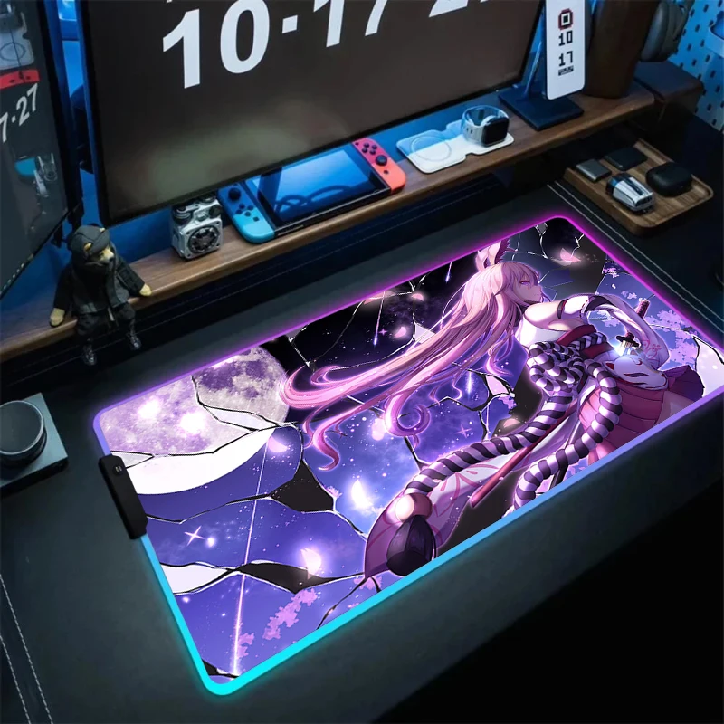 Large Games Honkai Impact 3 RGB Mouse Pad Anime Pc Laptop Keyboard Gamer Xxl Mousepad LED Luminescence Rubber Soft Table Mat Pc