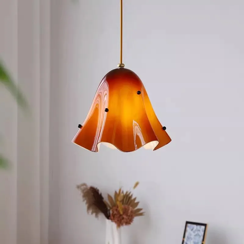 Postmodern minimalist small flower pendant light, bar counter, study, bedside, living room, dining room, glass pendant light