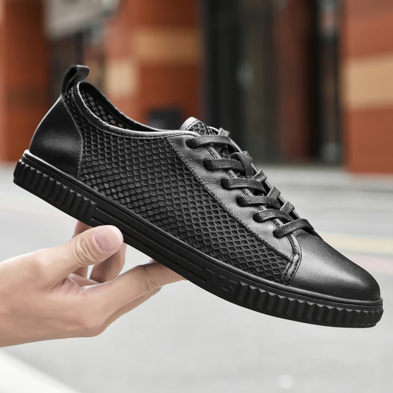 

fashion spring casual men's shoe series features split leather and breathable cushioned shoes with mesh, sizes 37-46