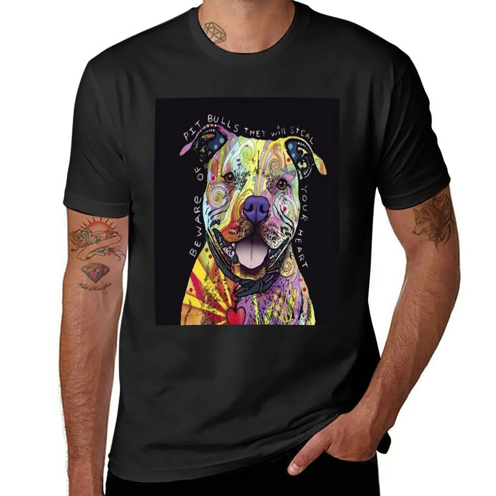 

Colourful Pit Bulls/ pitbull lover T-Shirt quick drying hippie clothes men clothings