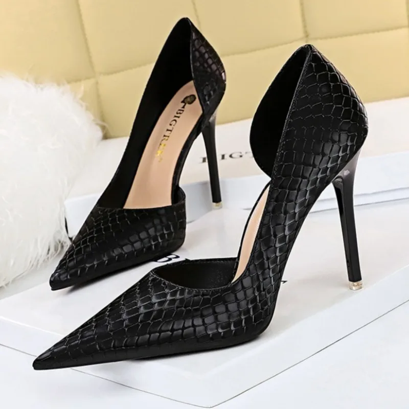 مثير الأفعى نمط رقيقة عالية الكعب النساء الرجعية الضحلة مكتب أحذية جديدة 2026 الأحذية موضة أشار تو مضخات أحذية التعري #5