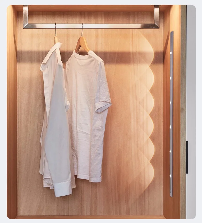 Rechargeable Motion Sensor Wireless Under Cabinet Light For Kitchen ClosetWardrobe Light With Magnetic Strip 3 Colors Adjustable