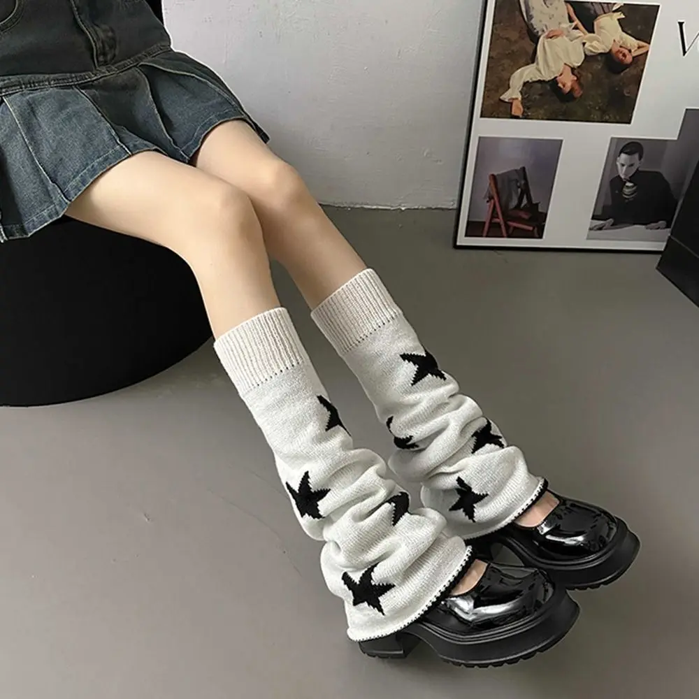 

Pile Socks Five Pointed Star Knitted Foot Cover Y2K Double-sided Wear Women Leg Warmers Breathable Warm Long Tube Sock Student