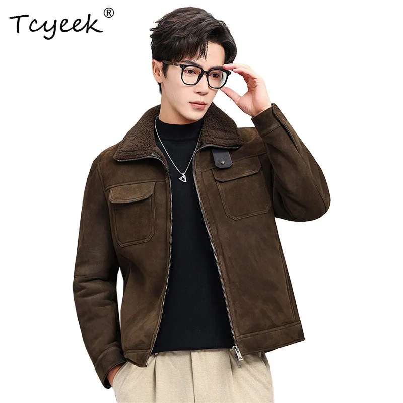 Tcyeek Fashion Winter Genuine Leather Jacket Men's Clothing High Quality Warm Men Leather Jackets Causal Short Style Chaquetas