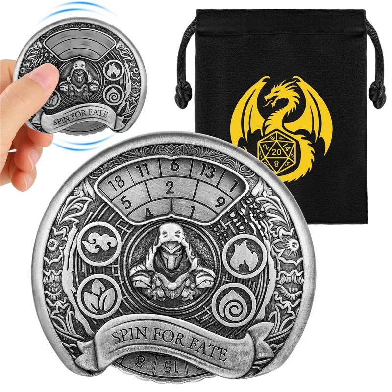Portable Rogue Pattern Metal Dice Roller Fingertip Gyro Spinner 7-in-1 Dice Turnable Compass for Role Play Gaming Wedding Set