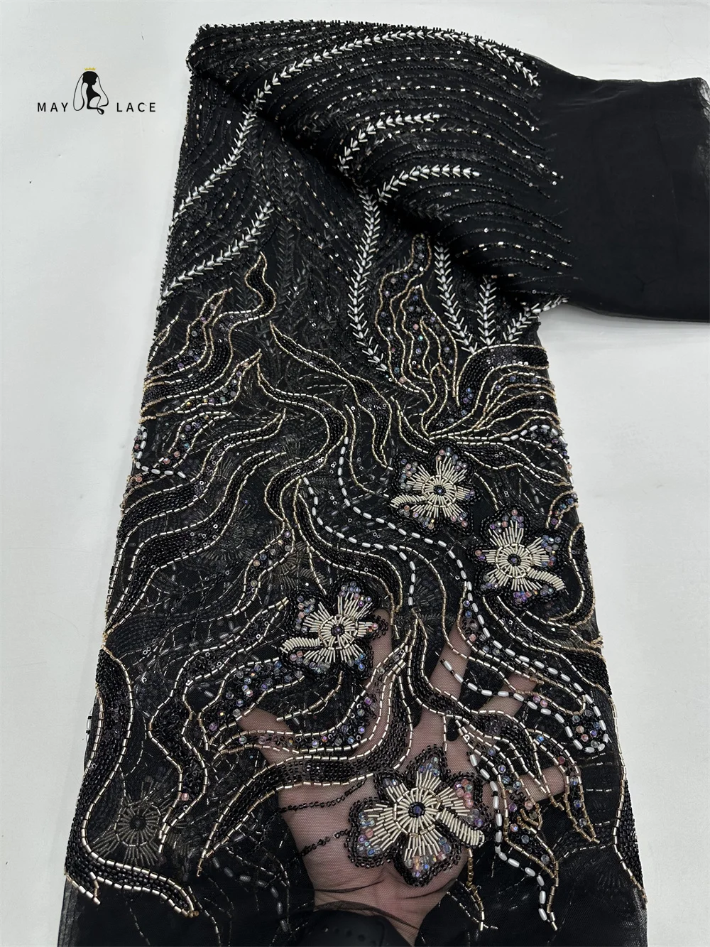 

Африканская тяжелая кружевная ткань с бисером, высокое качество, 5 ярдов, блестки, французский тюль, нигерийское кружево с бисером для свадебных платьев