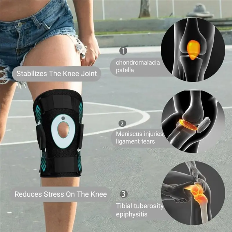 HOTB72A Adjustable Open Patella Hinged Knee Support Brace With Parallel Straps& Dual Side Stabilizers For Joint Pain Relief