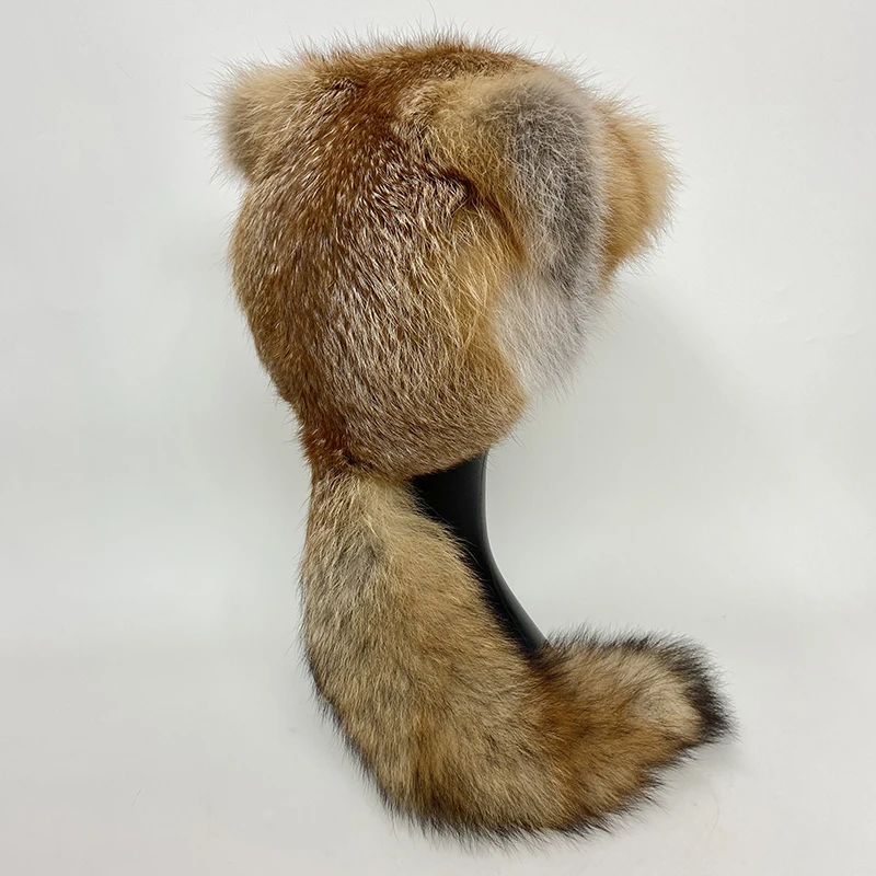New Women Natural Fox Fur Caps for Winter Thick Warm Ear Fashion Ushanka Hat Baseball Pom Cap Lady Real Fox Fur Hats
