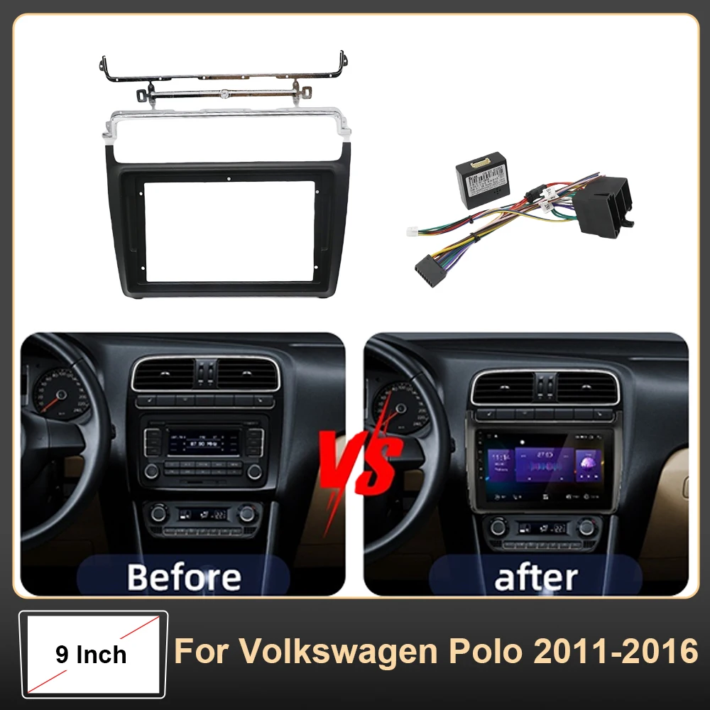 

9-дюймовый радиоприемник подходит для Volkswagen Polo 2011 2012 2013 2014 2015 2016, стереоплеер, установка панели, крышка аудиорамки