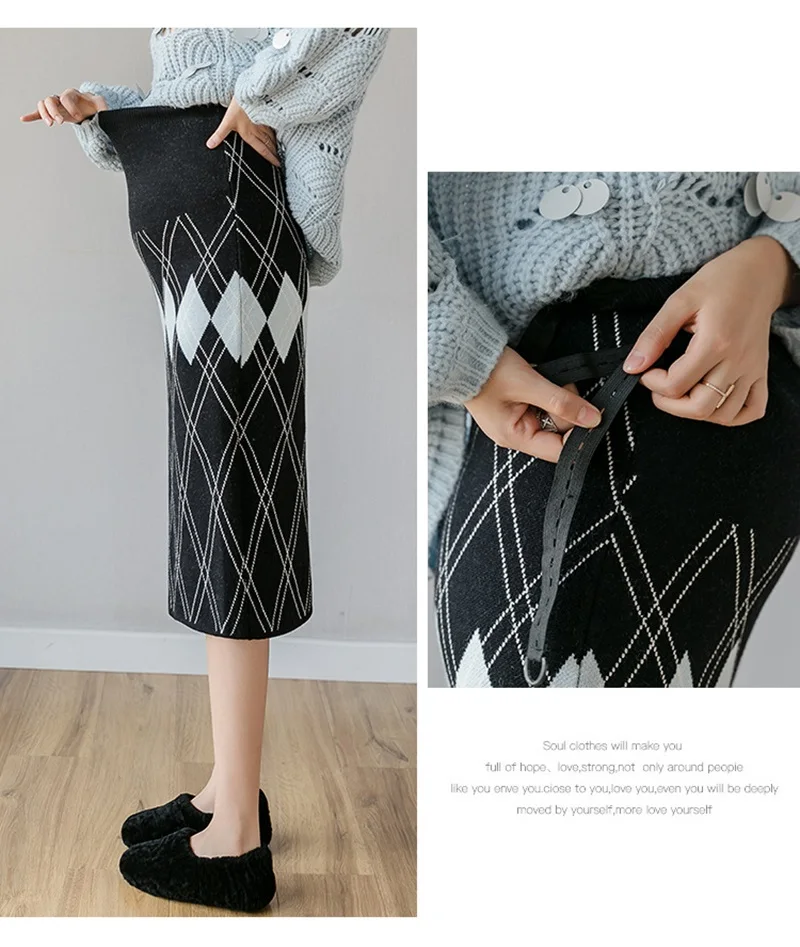 Maternity Clothes Premama Elastic Knitted Hip Wrap Skirt Spring Autumn Pregnant Women High Waist Belly Extender Bodycon Skirts