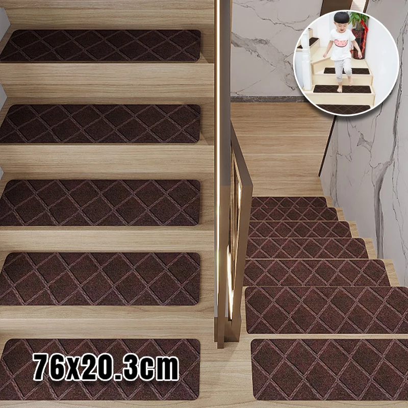 Machine Washable Stair Carpet Treads 76x21cm Anti Slip Staircase Mat Soft Fabric Noiseproof Stair Mats