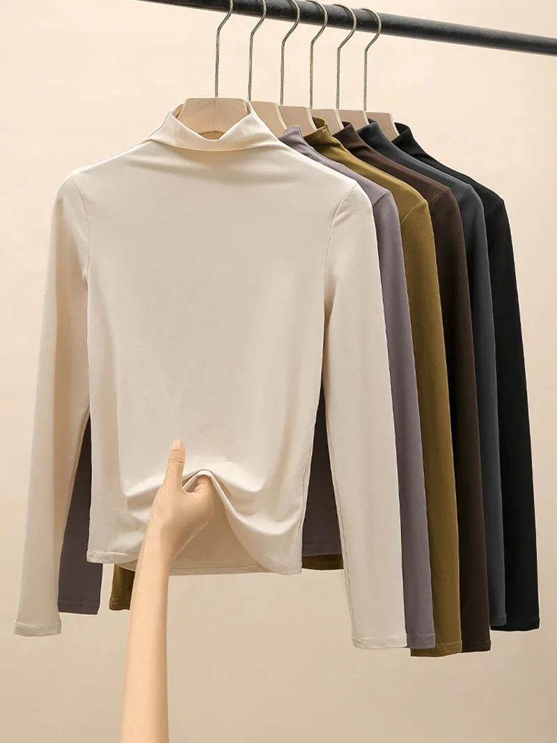 woman Half high neck facial mask shirt women autumn winter buffing bottoming shirt slim and warm wearing long sleeved T-shirt