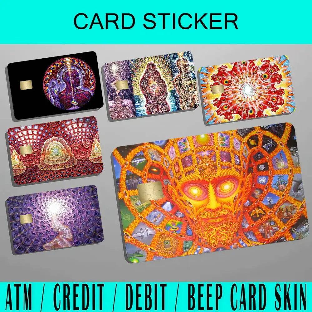 Art A-lex Grey Trippy Psychedelic cool Bank Credit Cards Bus Pass Stickers Cool Decoration Waterproof 4PCS Card