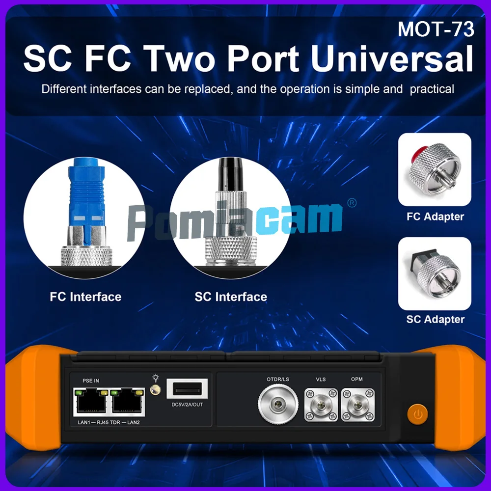 

Многофункциональный оптический рефлектометр (OTDR) с динамическим диапазоном 28 дБ, источником света VFL, измерителем оптической мощности и тестером кабеля MOT-73