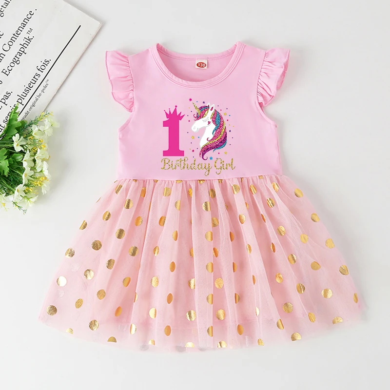 Unicorn Birthday Shirt 1-4 Birthday Little Girls Dress Kids Pink Princess  Tutu Toddler Dresses Infant Birthday Party Outfits - AliExpress 1501