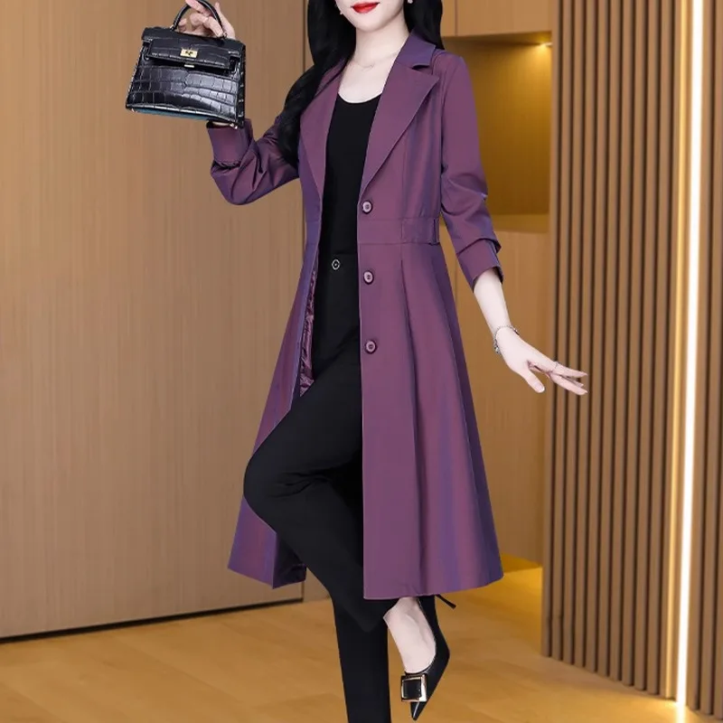 

Ele Mid-Length Women's Coat 2024 Autumn Season Long Sve Suit Collar Pure Color Polyester Fiber 00% Spring Autumn Faion