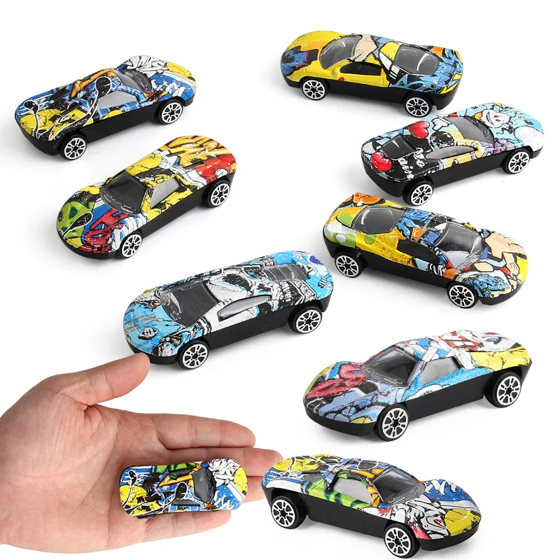 1 Pcs Children's Educational Toy 1:72 Alloy Car Model Graffiti Color Mini Inertia Car Simulation Model Car Children's Toy Car