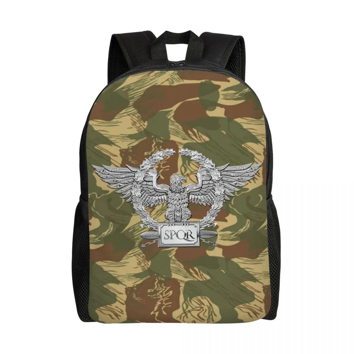 3D Printing Silver SPQR Roman Imperial Eagle Backpack for Boys Girls College School Travel Bags Bookbag Fits 15 Inch Laptop