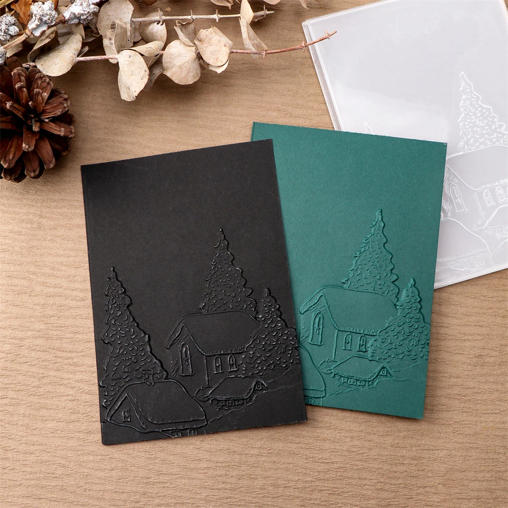 Mała wioska Folder z wytłoczeniami 3D Świąteczna ostroga i świece Wzory tła Szablony do majsterkowania Scrapbooking Tworzenie papieru — zdjęcie 6
