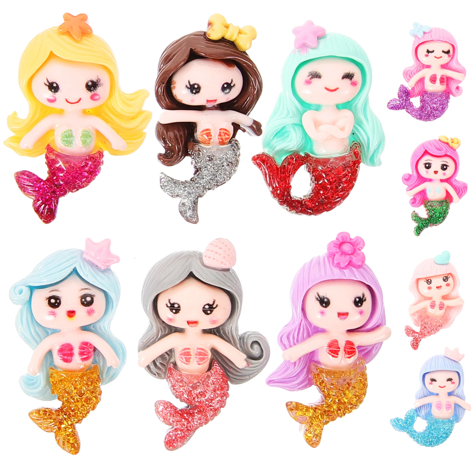 

10pcs Resin Accessories Gradient Mermaid Decor Craft DIY Miniature Phone Shell Ornaments Charms Jewelry Making Hair Clips Photo