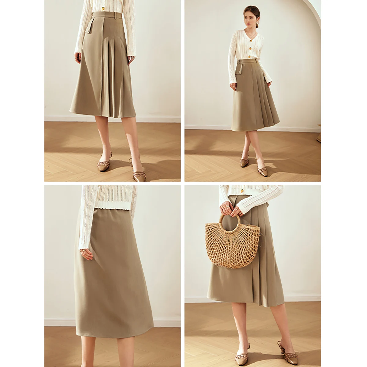 

OLrain женские плиссированные юбки 2022, осень, новинка темперамента, модная юбка-миди, элегантная однотонная асимметричная юбка женская O24CB89256