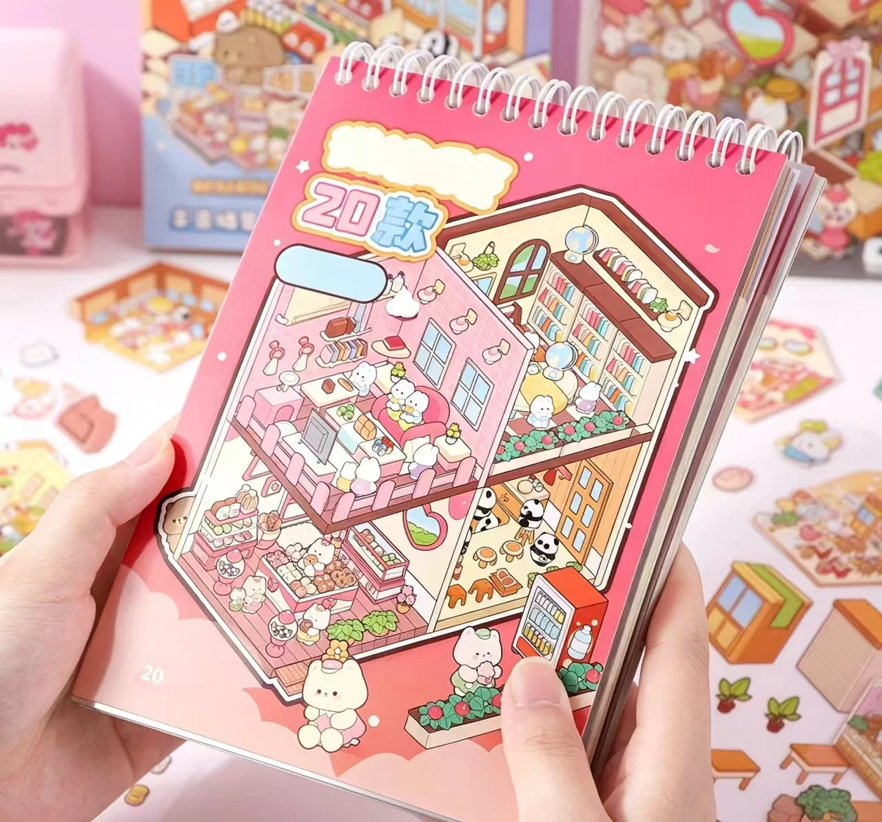 JCAC Kawaii Miniature Scene Sticker Book, 2-Pack with Tweezers, DIY Collage, Stress Relief, Pastime & Gift