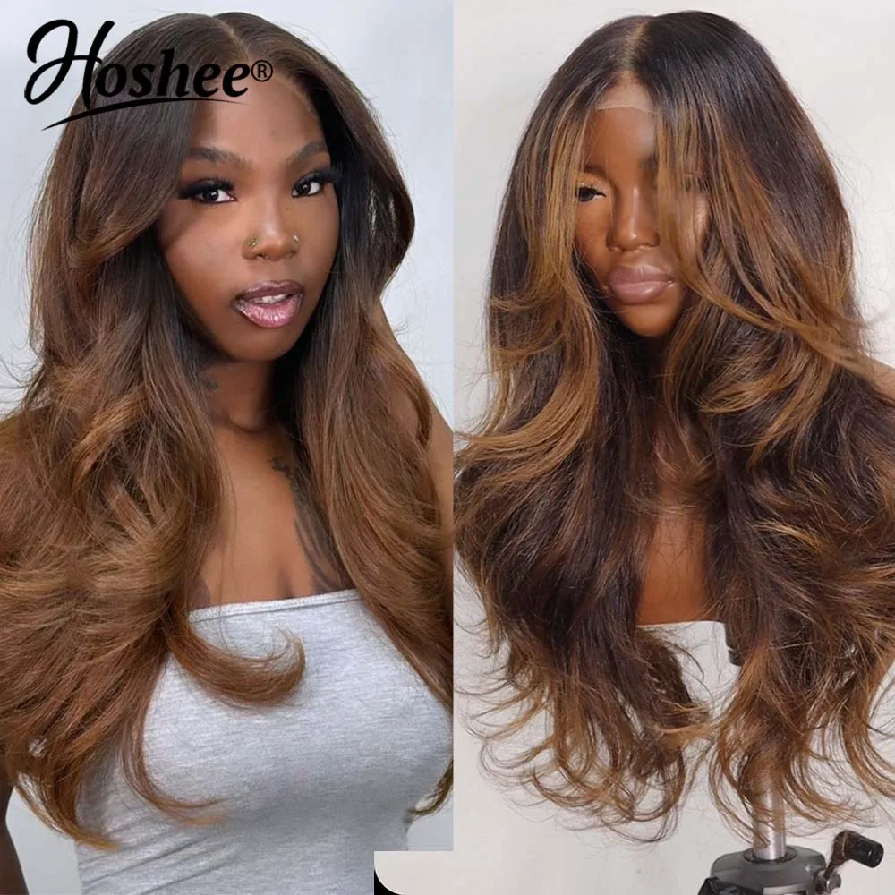 Blowout Looks Glueless 4x4 Pre-Cut Lace Wig mit Vorhang-Pony, sofort tragbare Lace-Front-Perücke aus Echthaar, inspiriert von mehrlagigen Echthaarperücken, 250% Dichte