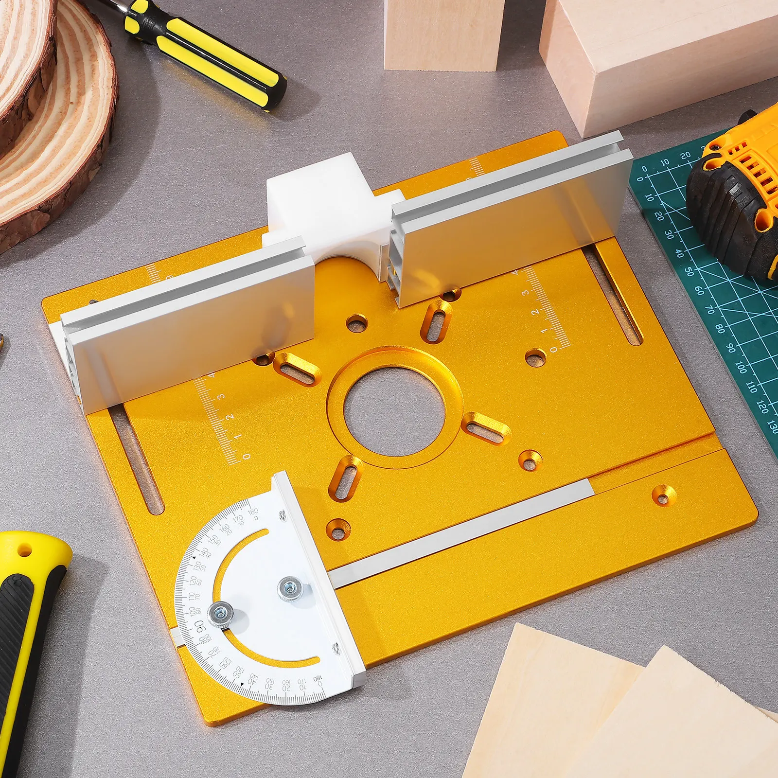 1Set Router Table Insert Plate Aluminum Alloy Woodworking Bench Flip Board Base Plate Angle Gauge Universal Router Accessories